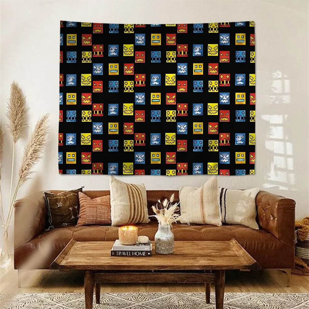 Video Game Geometry Dash Tapestry Art Printing Art Science Fiction Room Home Decor Wall Art Decor z3